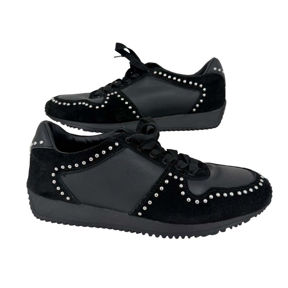 Rebecca Minkoff Studded Sneaker Size 8 Black Leather Suede Low Top Edgy Rocker